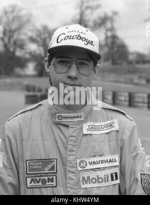 portrait of Texan race driver Jeff Harrison, Oulton Park in April 92 Stock Photo