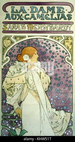 Poster depicting  Sarah Bernhardt (1844-1923) a French stage actress, as Camille. Illustrated by Alphonse Mucha (1860-1939) a Czech Art Nouveau painter and decorative artist. Dated 19th Century Stock Photo