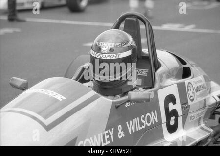 American race driver Jeff Harrison on the grid at  Oulton Park on 4th April 1992, in his formula vauxhall junior car Stock Photo