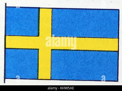 Illustration depicting the National and Merchant flag of Sweden. Dated 20th Century Stock Photo