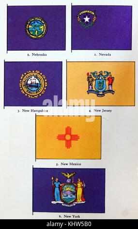 Illustrations depicting state flags of the United States of America. Dated 20th Century Stock Photo