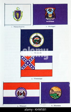 Illustrations depicting state flags of the United States of America. Dated 20th Century Stock Photo