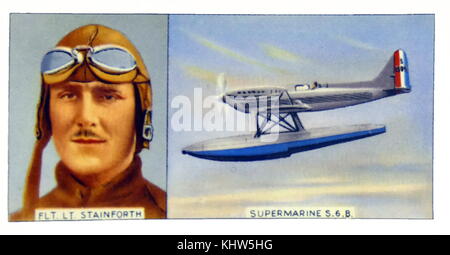 Illustration depicting George Stainforth and his plane Submarine S.6. B. George Stainforth (1899-1942) a British Royal Air pilot and the first man to exceed 400 miles per hour. Dated 20th Century Stock Photo