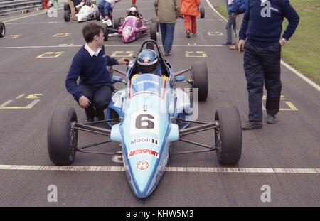 American race driver Jeff Harrison on the grid at  Oulton Park on 4th April 1992, in his formula vauxhall junior car Stock Photo