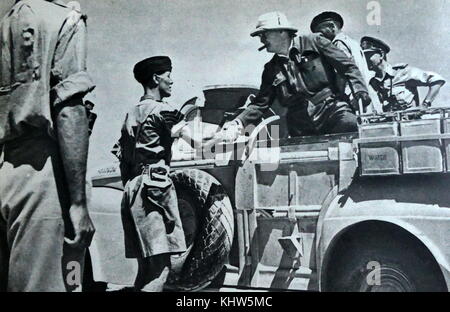 Photograph of President Harry S. Truman shaking hands with a sergeant of an armoured brigade. Harry S. Truman (1884-1972) the 33rd President of the United States. Dated 20th Century Stock Photo