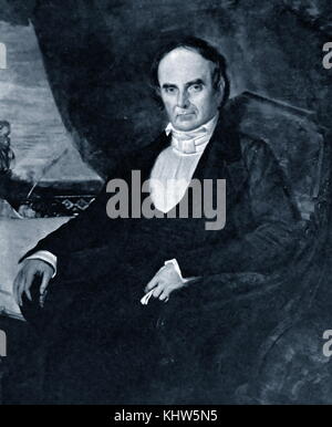 Portrait of Daniel Webster by George Peter Alexander Healy. Daniel Webster (1782-1852) an American politician, who twice served in the United States House of Representatives and United States Secretary of State. George Peter Alexander Healy (1813-1894) an American portrait painter. Dated 19th Century Stock Photo