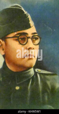 Portrait of Subhas Chandra Bose (1897-1945) an Indian nationalist whose defiant patriotism made his a hero in India, but whose attempt during World War Two to rid India of British rule with the help of Nazi Germany and Imperial Japan left a troubled legacy. Dated 20th Century Stock Photo
