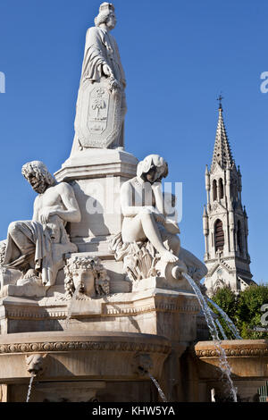 Fountain Pradier, Esplanade Charles-de-Gaulle, Nimes, Languedoc-Roussillon, France Stock Photo