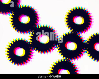 Engineering cog wheels connected to produce power and motion Stock Photo
