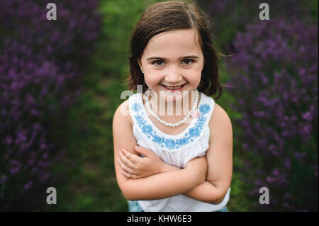 Girl among lavender, Campbellcroft, Canada Stock Photo