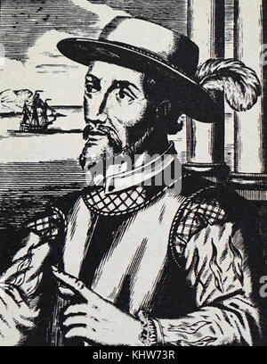 Portrait of Juan Ponce de León (1460-1521) a Spanish explorer and conquistador. Dated 16th Century Stock Photo