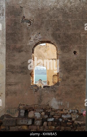 Historical stone building, windows to sea Stock Photo