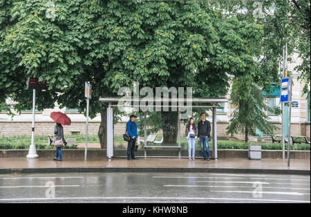SAINT PETERSBURG. RUSSIA - JULY 01 2017. Bus stop, St Petersburg. Bad summer weather Stock Photo