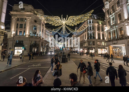 London, UK.  19 November 2017.  Tourists and Londoners enjoy the annual Christmas Lights in Regent Street.    Credit: Stephen Chung / Alamy Live News Stock Photo