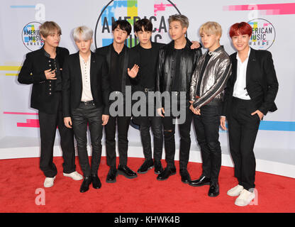 LOS ANGELES, CA - November 19, 2017: BTS - Jungkook, Jimin, V, Suga, Jin, J-Hope, Rap Monster at the 2017 American Music Awards at the Microsoft Theatre LA Live Picture: Sarah Stewart Stock Photo