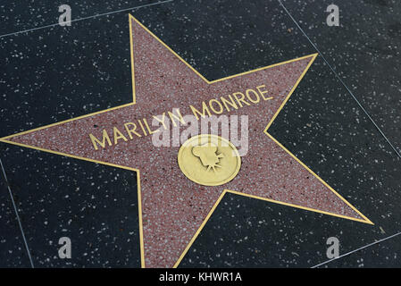 HOLLYWOOD, CA - DECEMBER 06: Marilyn Monroe star on the Hollywood Walk of Fame in Hollywood, California on Dec. 6, 2016. Stock Photo