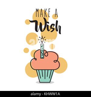 make a wish card greeting cupcake candle celebration Stock Vector