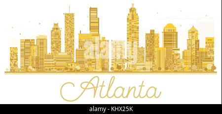 Atlanta USA City skyline golden silhouette. Vector illustration. Cityscape with landmarks. Stock Vector