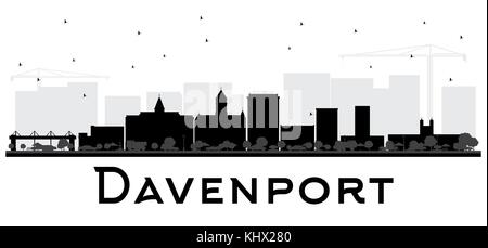 Davenport City skyline black and white silhouette. Vector illustration. Simple flat concept for tourism presentation, banner, placard or web site. Stock Vector