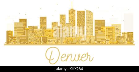 Denver USA City skyline golden silhouette. Vector illustration. Business travel concept. Denver Cityscape with landmarks. Stock Vector