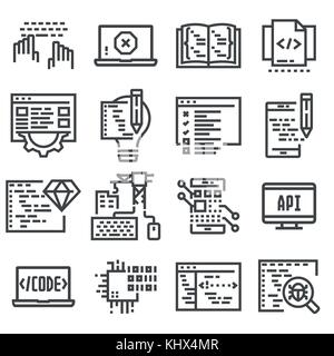 Vector code, programming icon set. Line icons illustrations Stock Vector