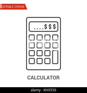 Calculator Icon. Thin Line Vector Illustration. Adjust stroke weight - Expand to any Size - Easy Change Colour - Editable Stroke - Pixel Perfect Stock Vector