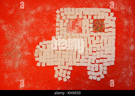 Symbolic picture for Diabetes disease, made of sugar cubes. Diabetes mellitus is characterized by recurrent or persistent high blood sugar. Stock Photo