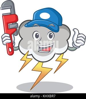 Plumber thunder cloud character cartoon Stock Vector
