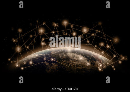 Part of earth with network line and point on the star and dark background, Internet Network concept, Elements of this image furnished by NASA Stock Photo