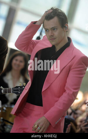 NEW YORK, NY - MAY 09: Musician Harry Styles performs on NBC's 'Today' at Rockefeller Plaza on May 9, 2017 in New York City.  People:  Harry Styles Stock Photo