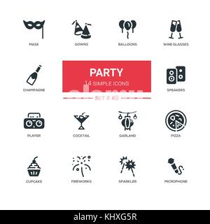 Leisure concept, party - line design icons set Stock Vector