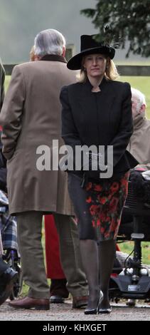 SANDRINGHAM, UNITED KINGDOM - JANUARY 02; Queen Elizabeth II, Prince Edward and Sophie Wessex join members of the Royal Family at Sunday Church service on the Sandringham Estate Norfolk.  on January 2, 2011 in Sandringham, England   People:  Sophie Wessex Stock Photo