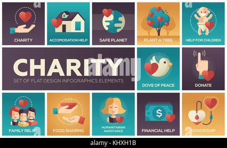 Charity - set of flat design infographics elements Stock Vector