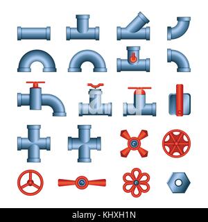 Set of pipes and valves - modern vector isolated clip art Stock Vector