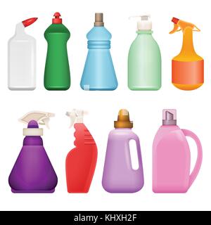 Household chemical goods - modern vector realistic isolated set of objects Stock Vector