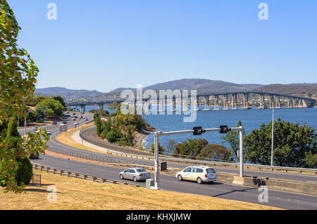 Tasman Highway Bridge over the Derwent River in Hobart - Tasmania, Australia Stock Photo
