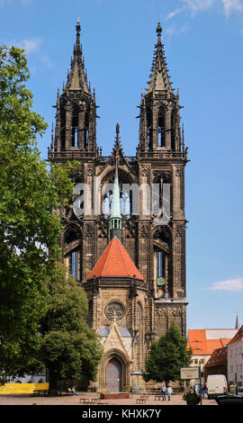 Europe, Germany, Saxony, Meissen,the Cathedral  is also known as the Church of St John and St Donatus. The church is set in the grounds of Albrechtsburg castle. It is also one of Europe's smallest Cathedrals. Stock Photo