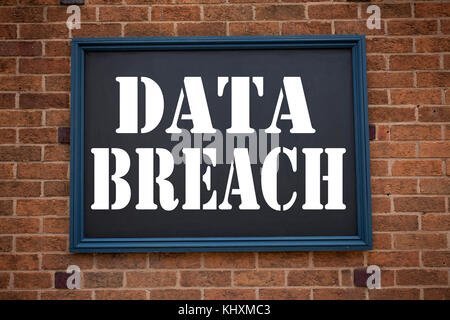 Conceptual hand writing text caption inspiration showing announcement Data Breach. Business concept for Tech Internet Network Breaking into Database w Stock Photo