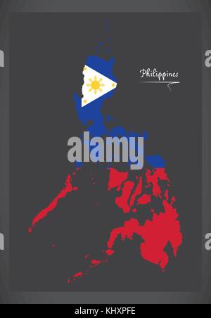 Philippines map with Philippine national flag illustration Stock Vector