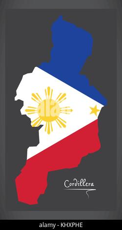 Cordillera map of the Philippines with Philippine national flag illustration Stock Vector