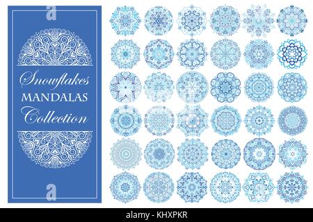 Blue Snowflake Mandalas Set Stock Vector