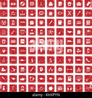 100 hi-school icons set grunge red Stock Vector