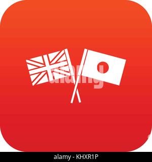 UK and Japan flags crossed icon digital red Stock Vector