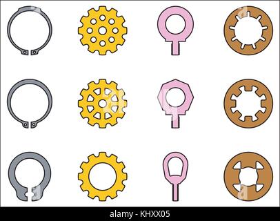 Set of machine parts icons. Flat vector Stock Vector