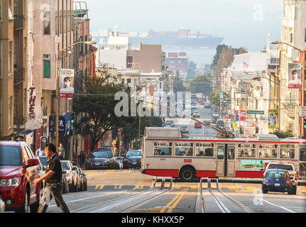 View from cable car downhill in San Francisco Stock Photo