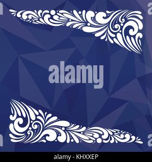 Elegenat snowy swirl ornaments on dark indigo business Low poly background Stock Vector