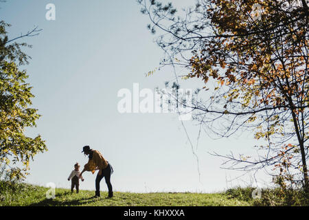 Mother and baby girl on hilltop, Oshawa, Canada, North America Stock Photo