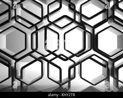 Abstract interior background, shiny black honeycomb mesh, 3d render illustration Stock Photo