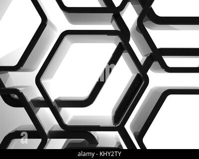 Abstract shiny black honeycomb ornamental background, 3d render illustration Stock Photo