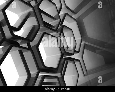 Abstract shiny black honeycomb structure background, 3d illustration Stock Photo